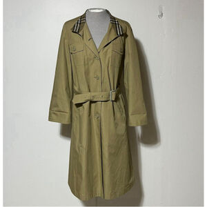 Vintage Hettemarks Spring Trench Coat Women's Size 10 Belted Midi Brown Pockets